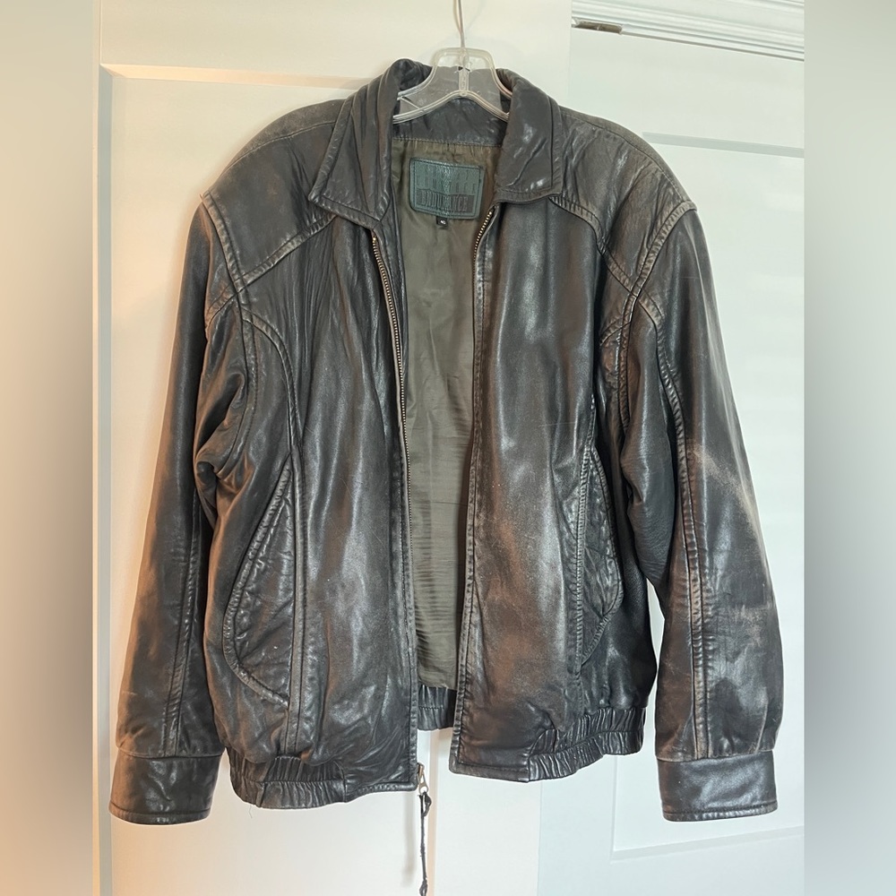 Black Robert Comstock Endurance Vintage Leather Bomber Jacket Size 40